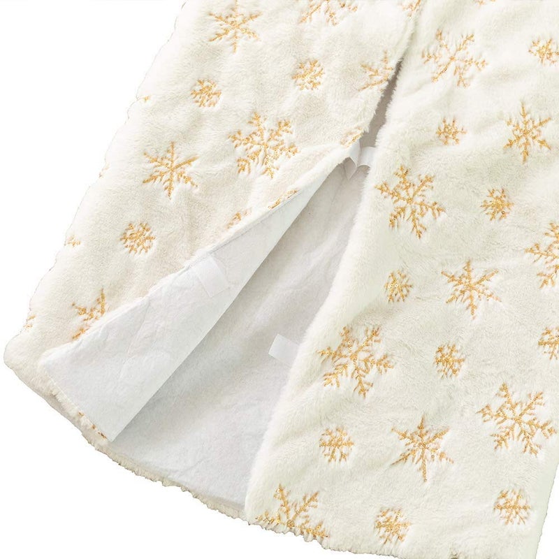 Amidaky Christmas Tree Skirt 30 inches White Faux Fur Gold Snowflake Sequin Embroidered Luxury Tree Skirt Xmas Decoration - Image 3